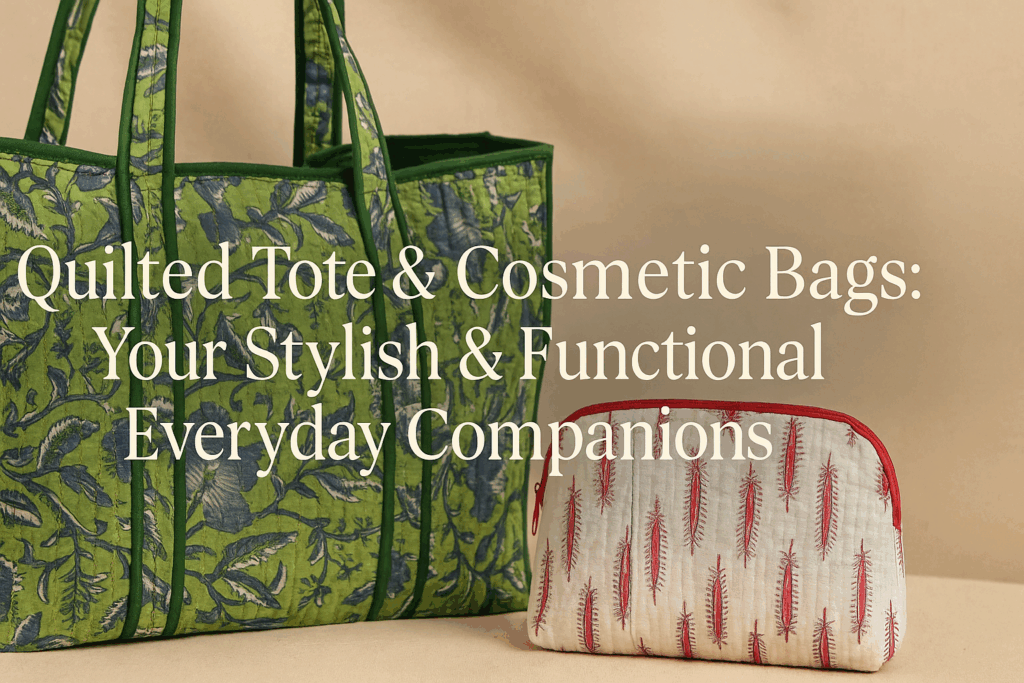 quilted tote or cosmetic bags on display