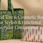 quilted tote or cosmetic bags on display