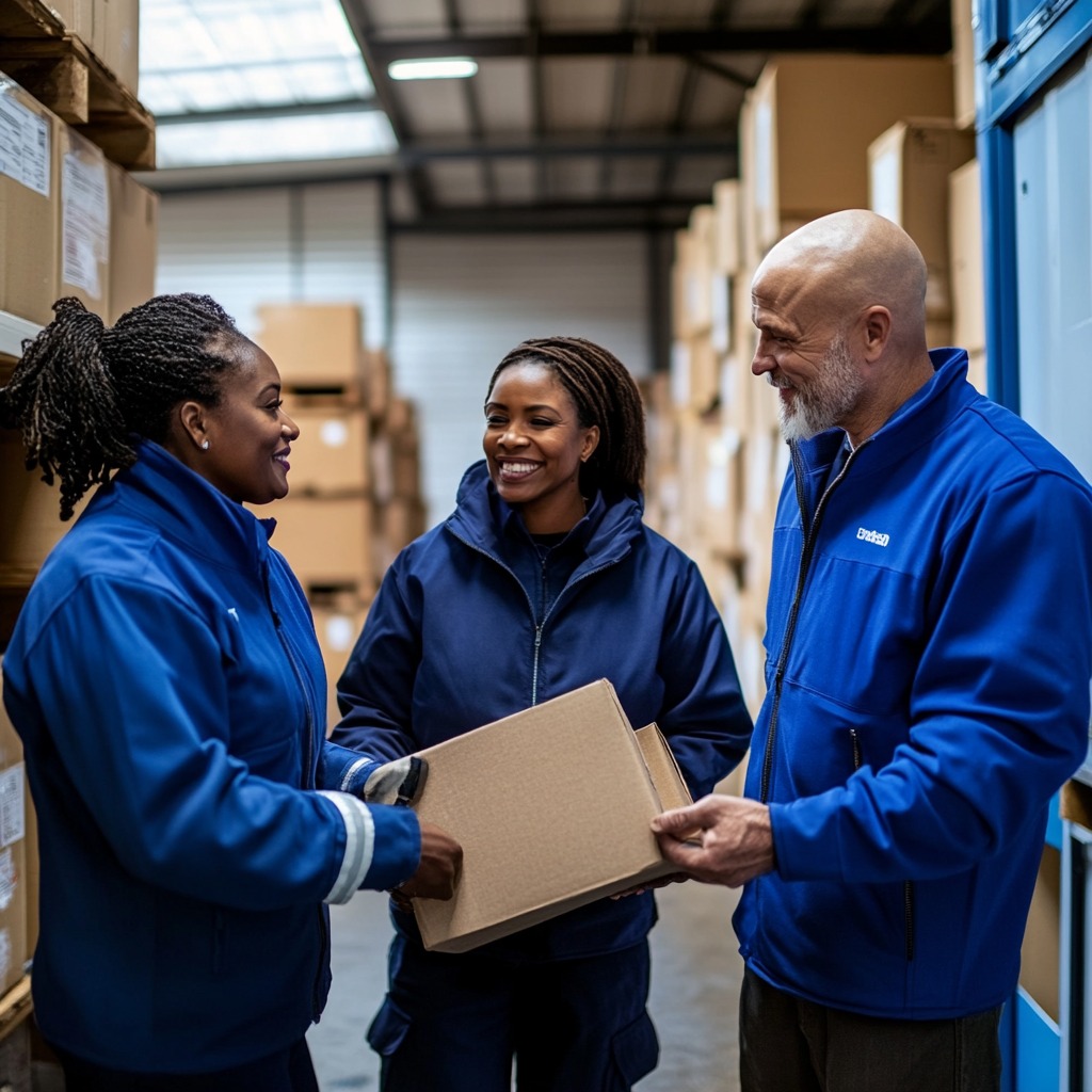 Workers handling box