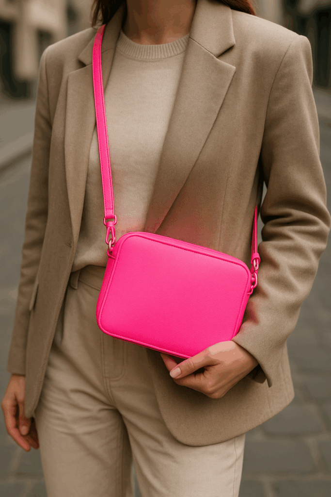 model with pink bag
