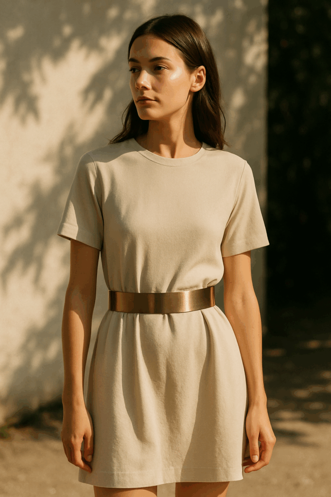 white dress with gold belt statement pieces