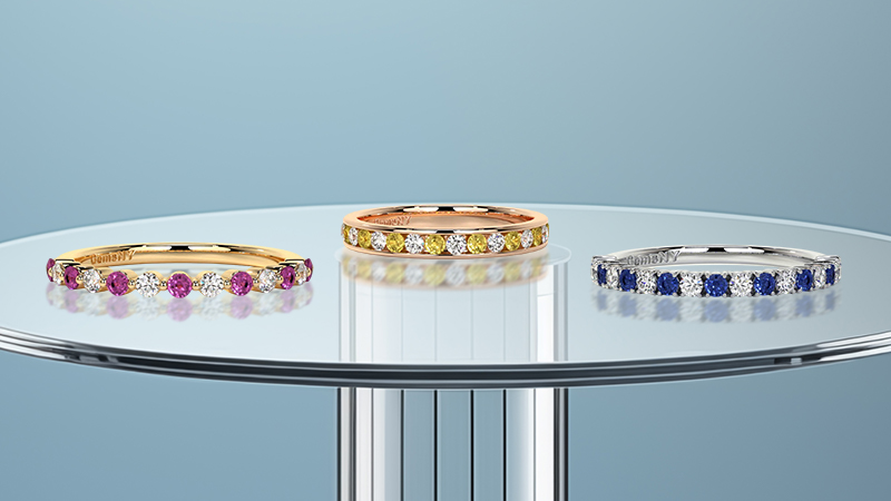 pink, blue, and yellow wedding band examples