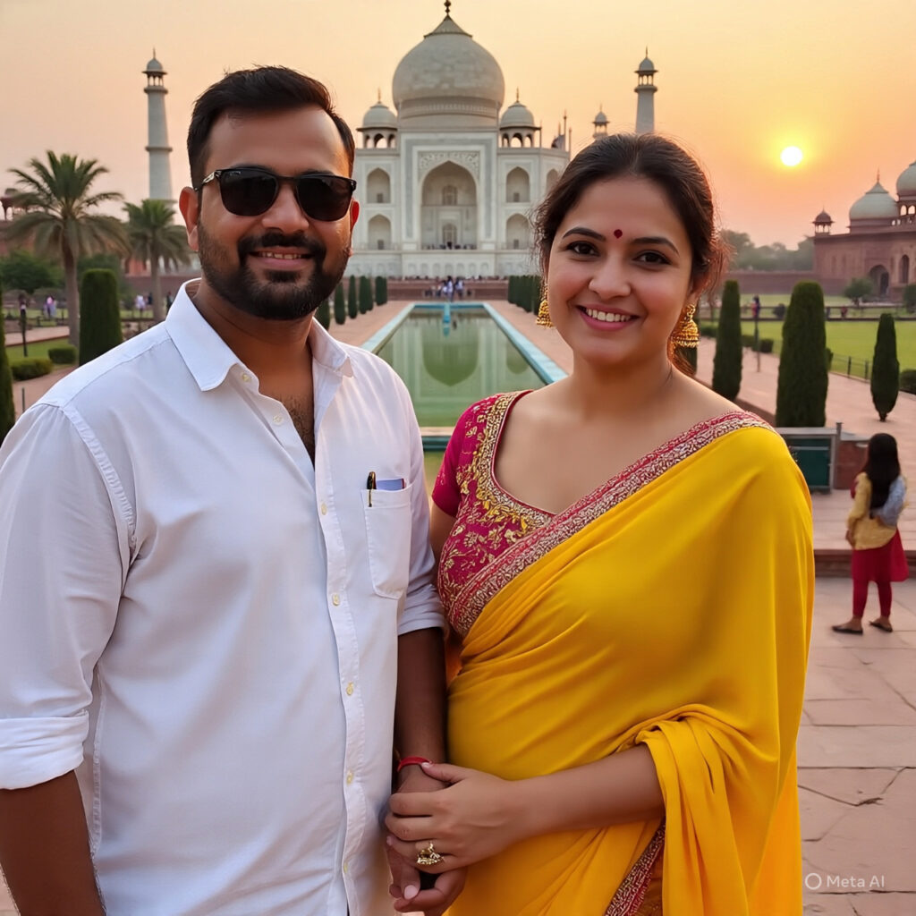 Couple at the Taj Mahal during their Gujarat tour