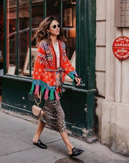 Model on street scene in bold colors