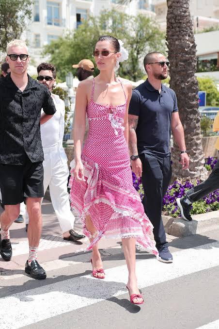 Model wearing red cheked dress