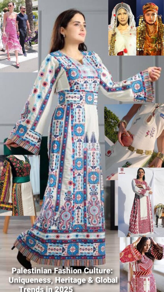 model wearing white and blue cultural outfit