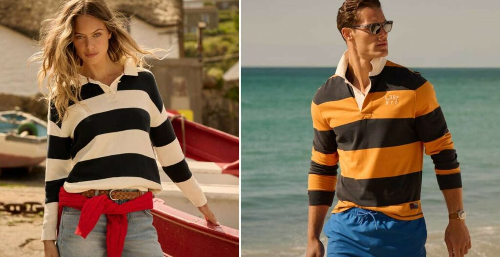 Man and woman in Superdry shirts