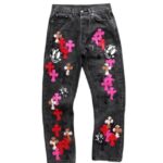 Chrome Hearts jeans with colored crosses