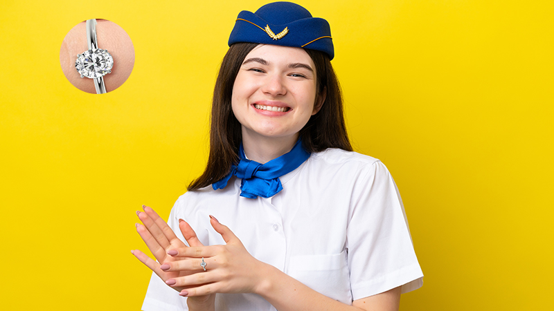 stewardess wearing a diamond ring