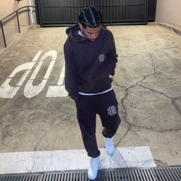 Man wearing Eric Emanuel Sweat pants and shirt 