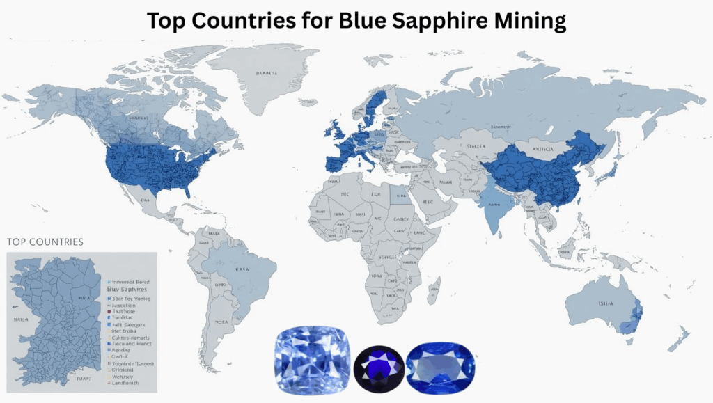 map of top countries for blue sapphire mining