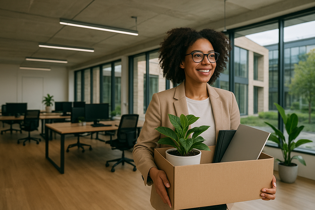 woman carrying box with plant in it