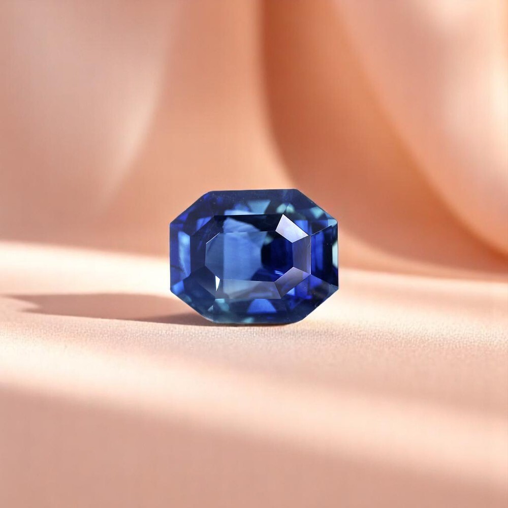 Blue sapphire stone on pink backround