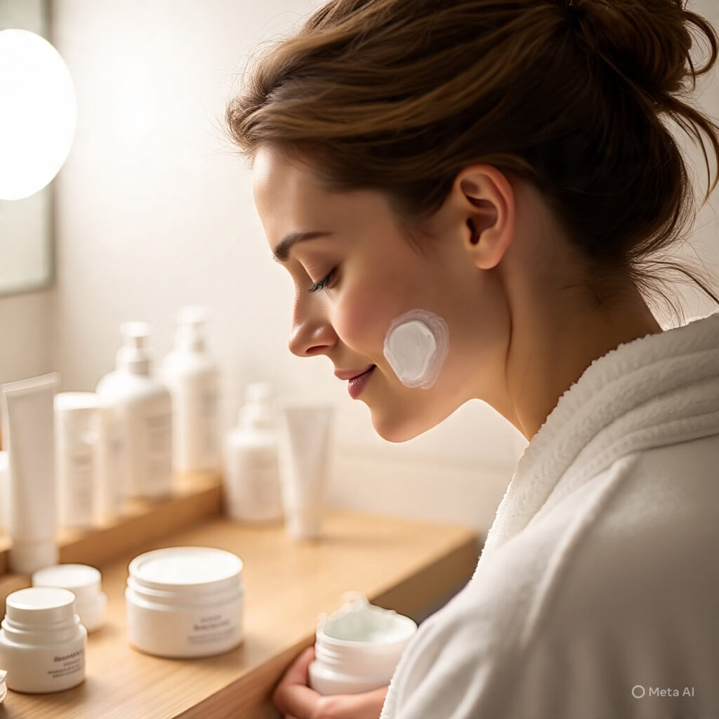 woman applying skin cream