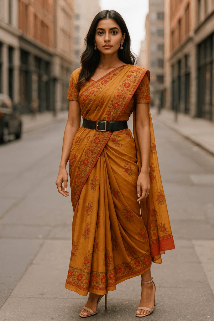 Woman in orange saree