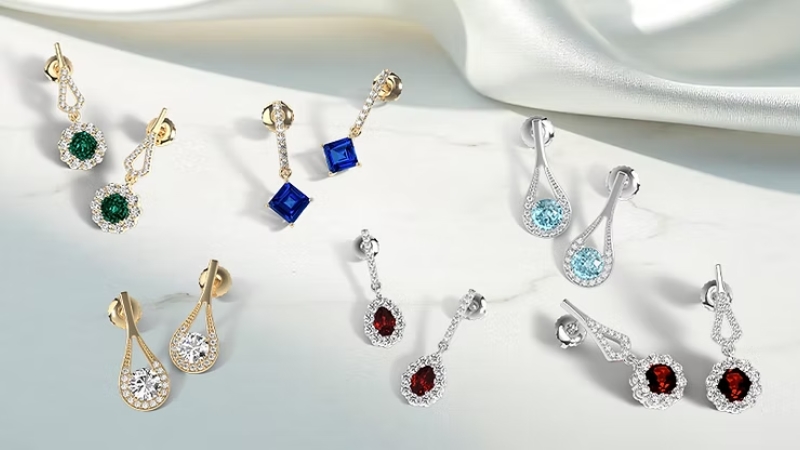 multiple Dangling earrings saets in blues and reds