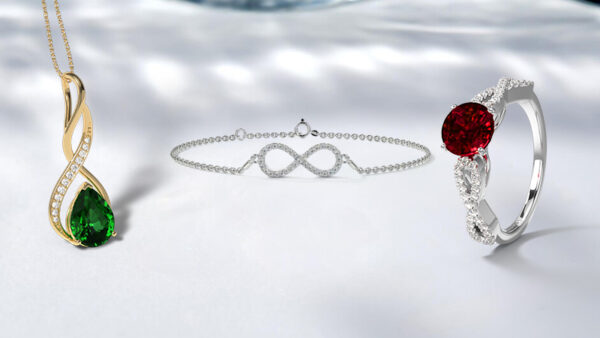 collage of diamond infinity necklace pendant