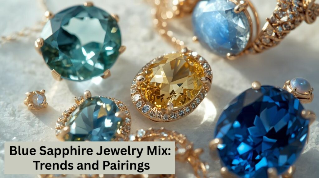 featured image of various pieces of blue sapphire jewelry
