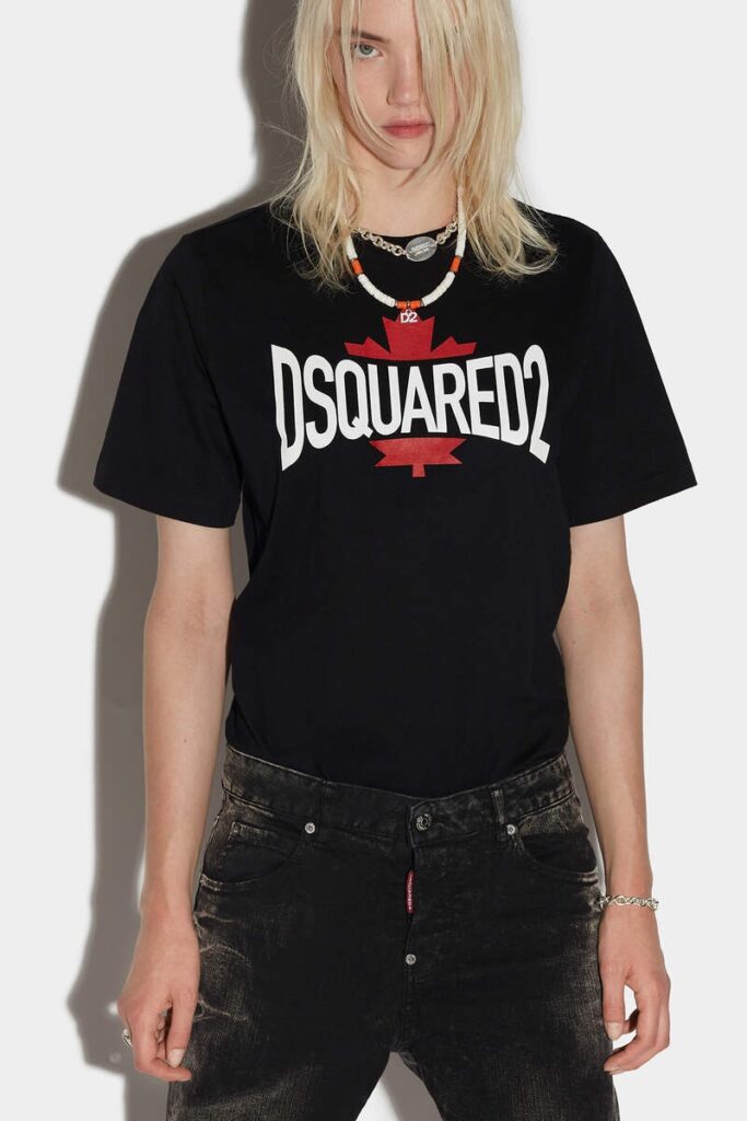 Model wearing black Dsquared2 T- shirts