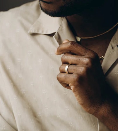 Valentina Rings mens wedding band on a hand 