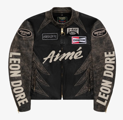 Aime Leon Dore graphic leather coat 