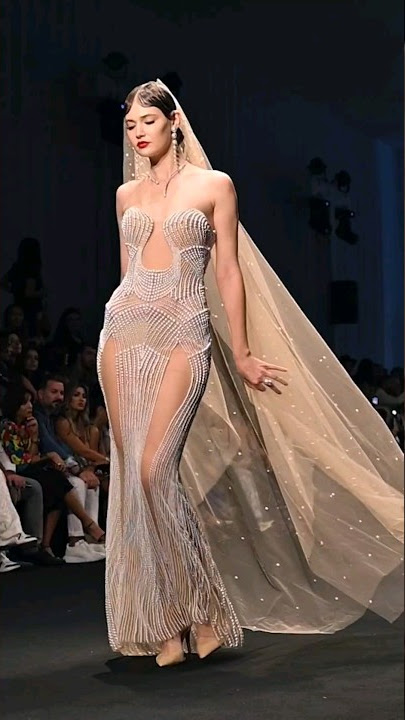 Model wearing beautiful semi transparant dress 