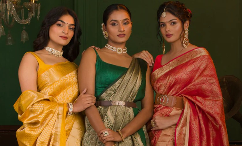 Saree Club Cover image of 3 models wearing various sarees