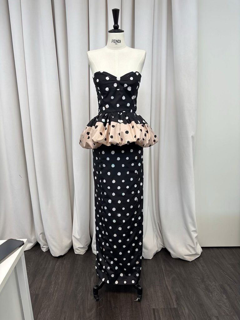 Fendi polka-dot peplum evening gow