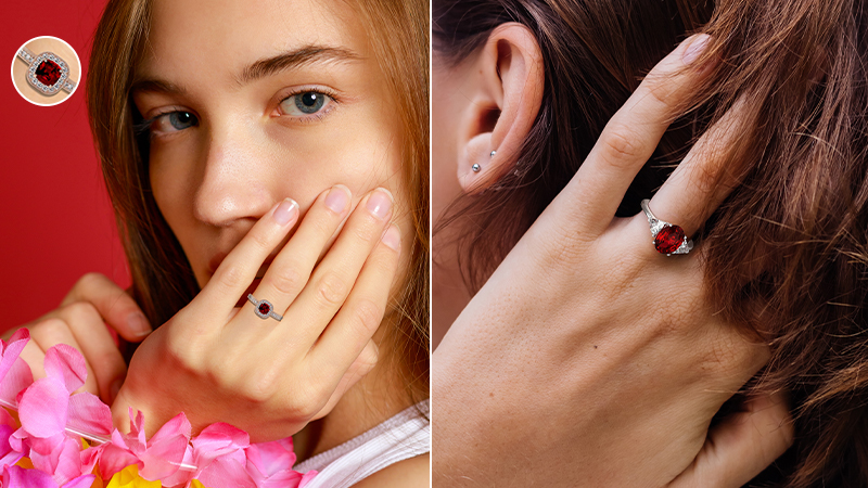 2 Young girls each wearing a natural ruby ring