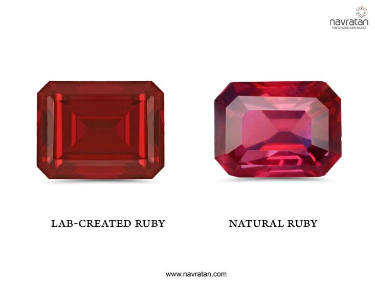 side by side view of a natural and  synthetic ruby