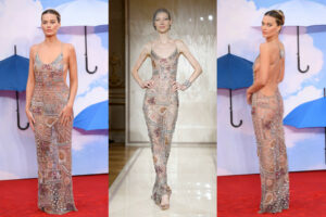 Margot Robbie Dazzles in Armani Privé Sheer Beaded Couture Gown at “A Big Bold Beautiful Journey” London Premiere