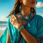 woman wearing Turquoise stones jewelry