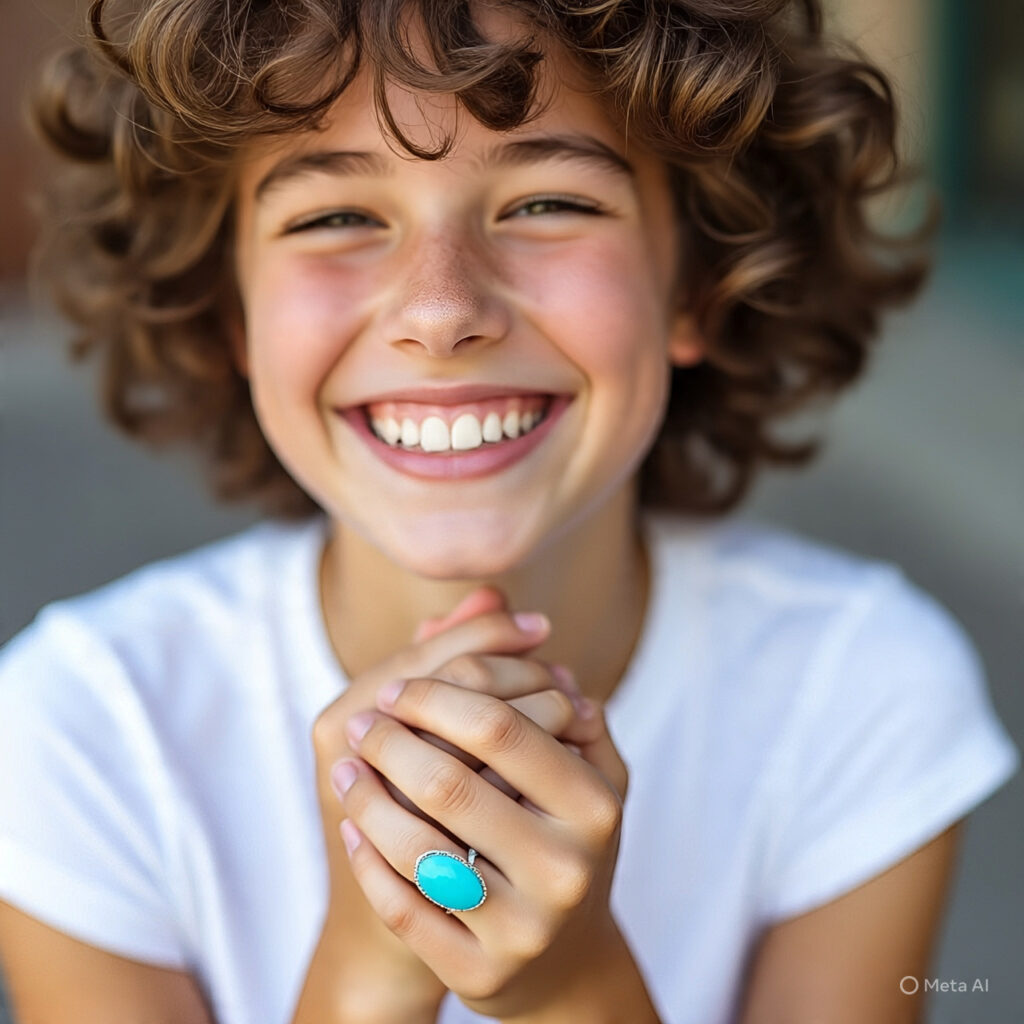 young girl wearing Turquoise stones ring