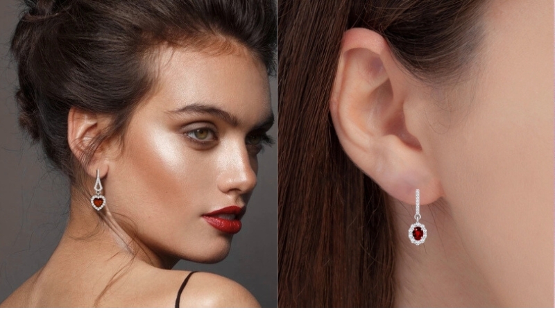 women wearing Ruby stud earrings