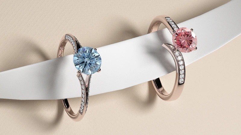 Two lab created diamonds pink and blue