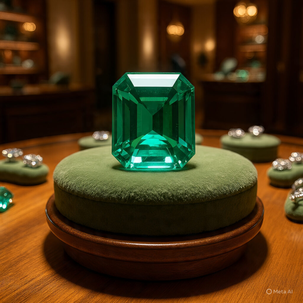 certified emerald stone on green cusion