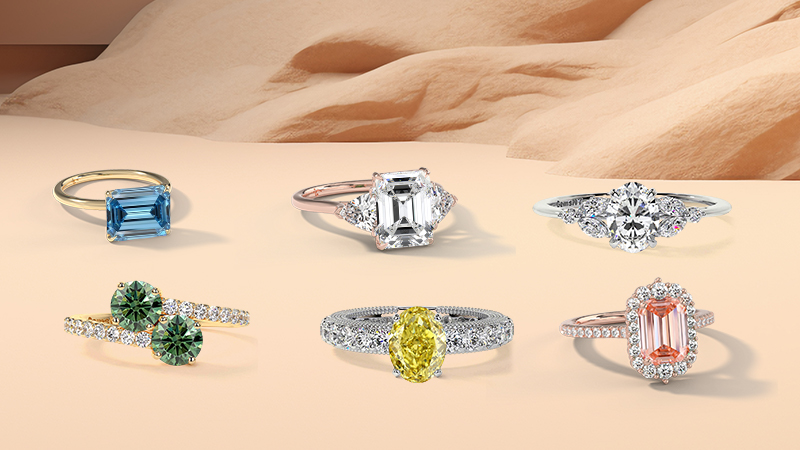 Lab created diamond rings in different colors