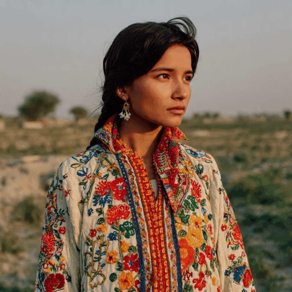 Woman wearing top made by our expert embroidery machines