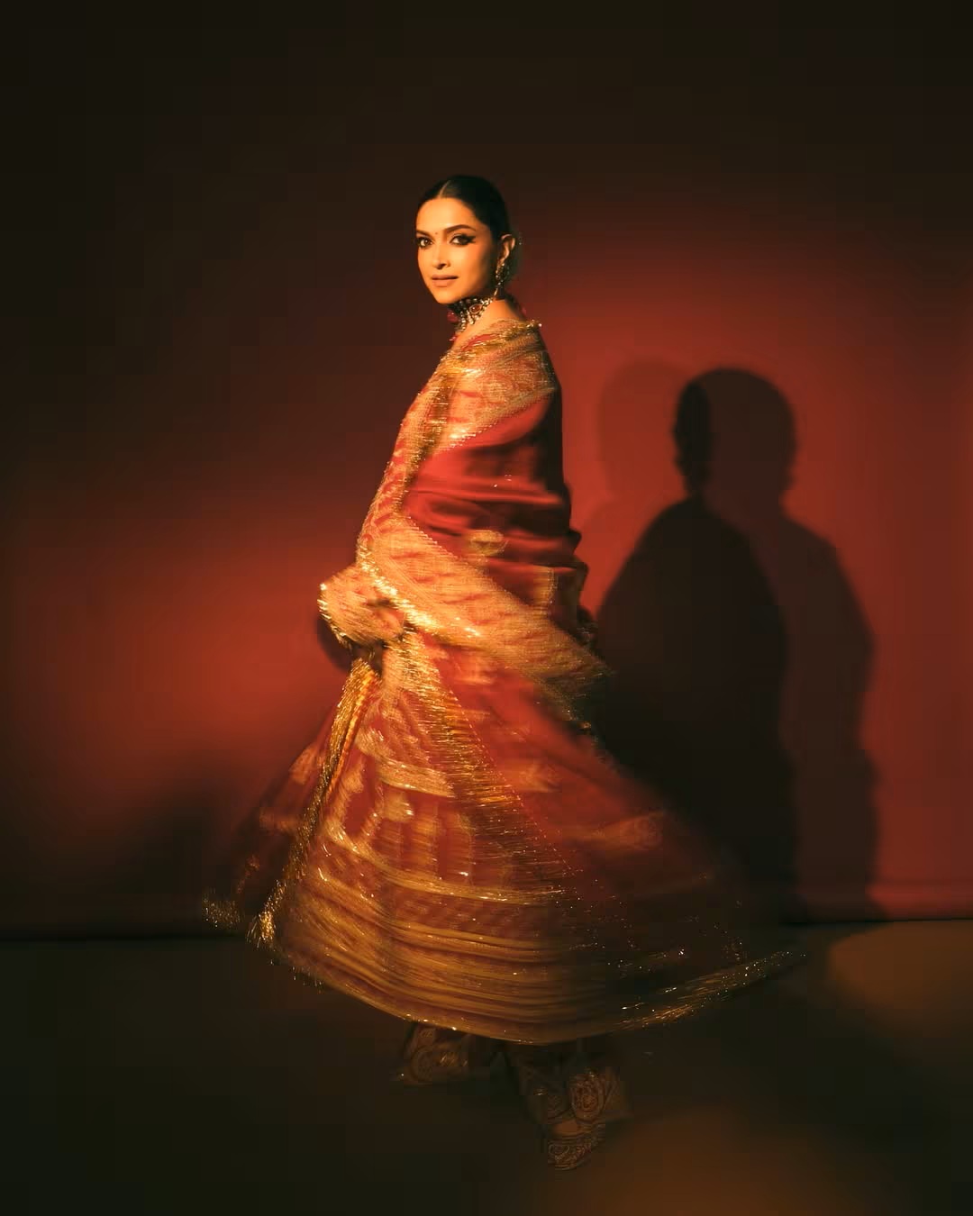Deepika Padukone – Heavily Embellished Red & Golden Kurta Pyjama