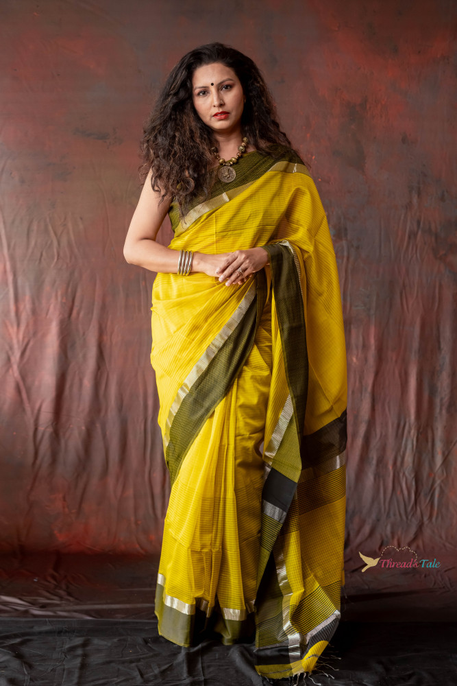 yellow Maheshwari silk sarees