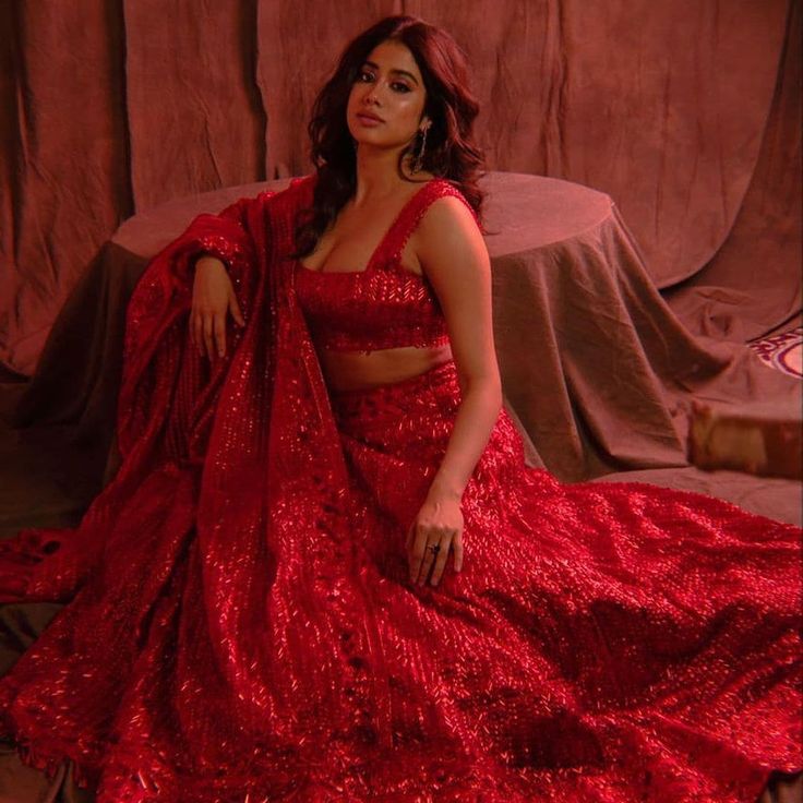 Shine On Red Janhvi Kapoor Traditional Lehenga Design