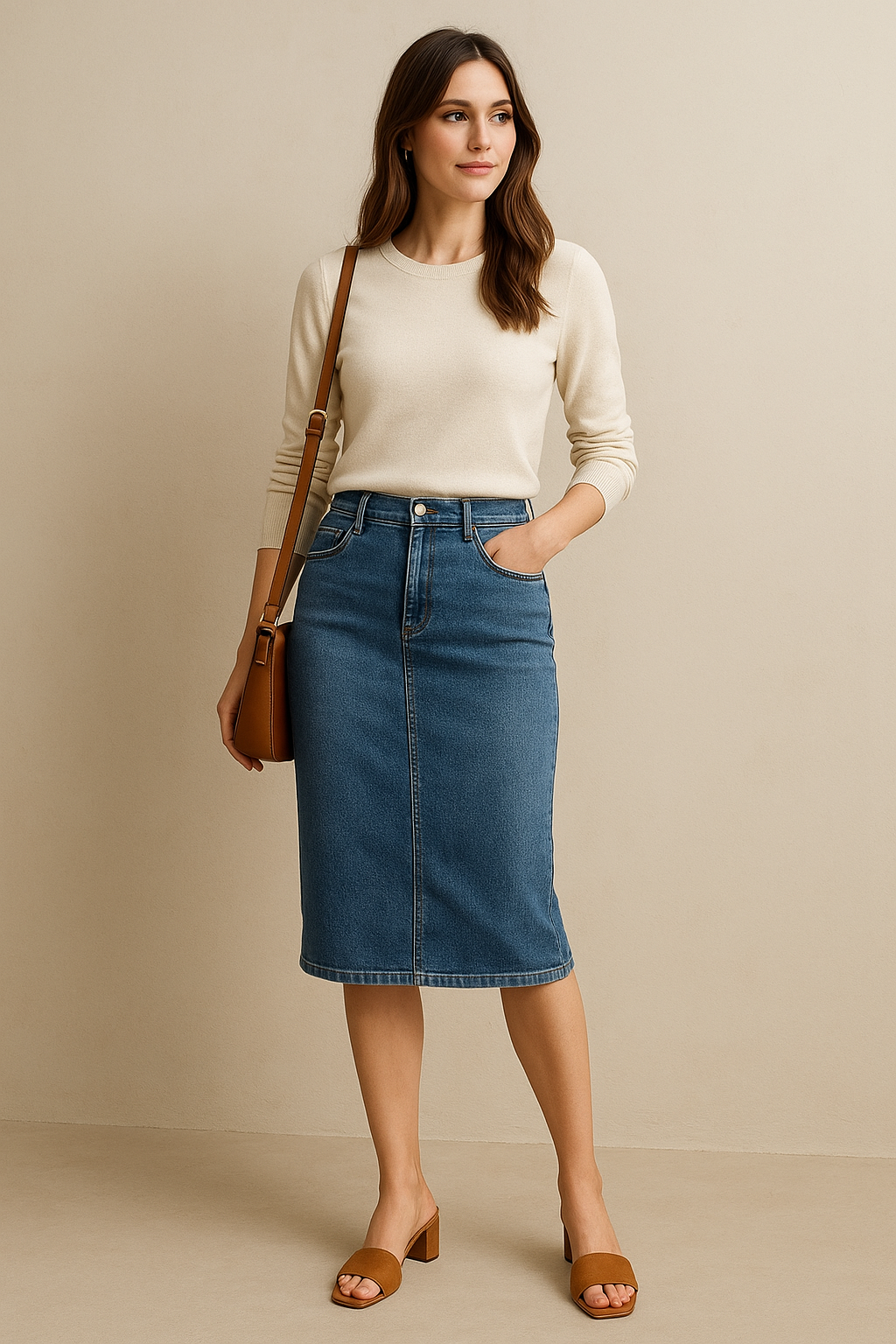 How to look Parisian in a Long Denim Pencil Skirt.