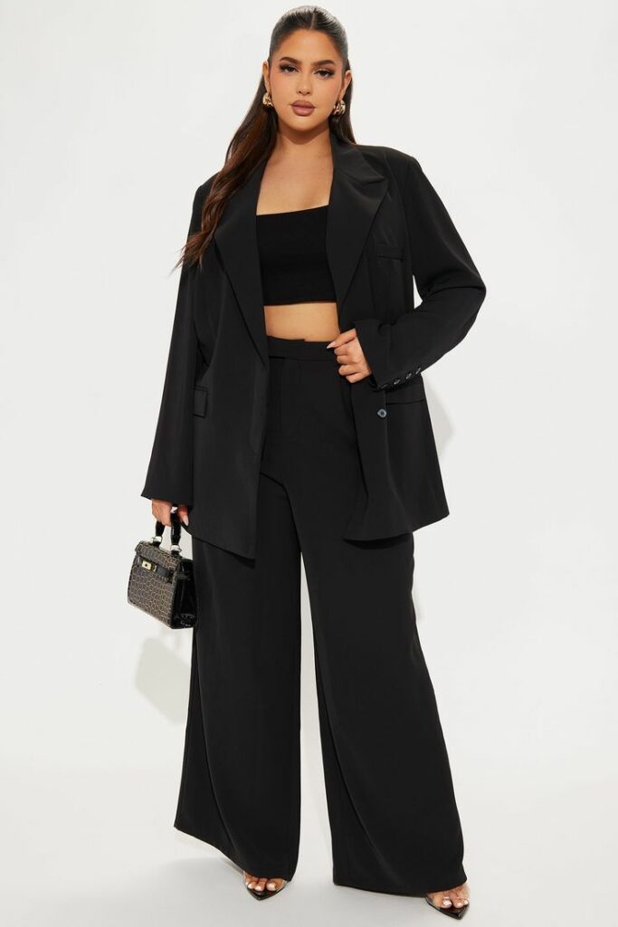 Black oversized blazers with Tube top and baggy pants
