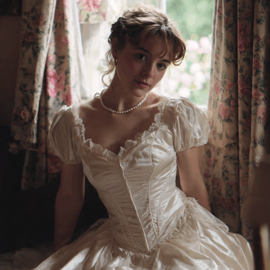 Girl wearing a vintage wedding dress