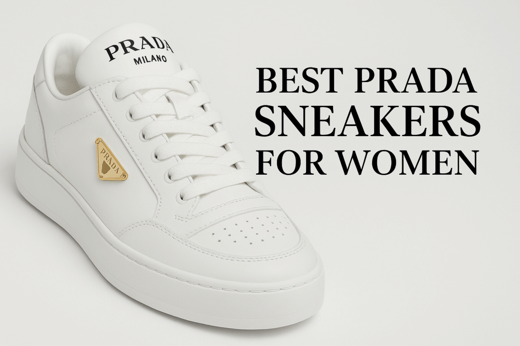 Single sneaker and graphic says Prada sneakers for women