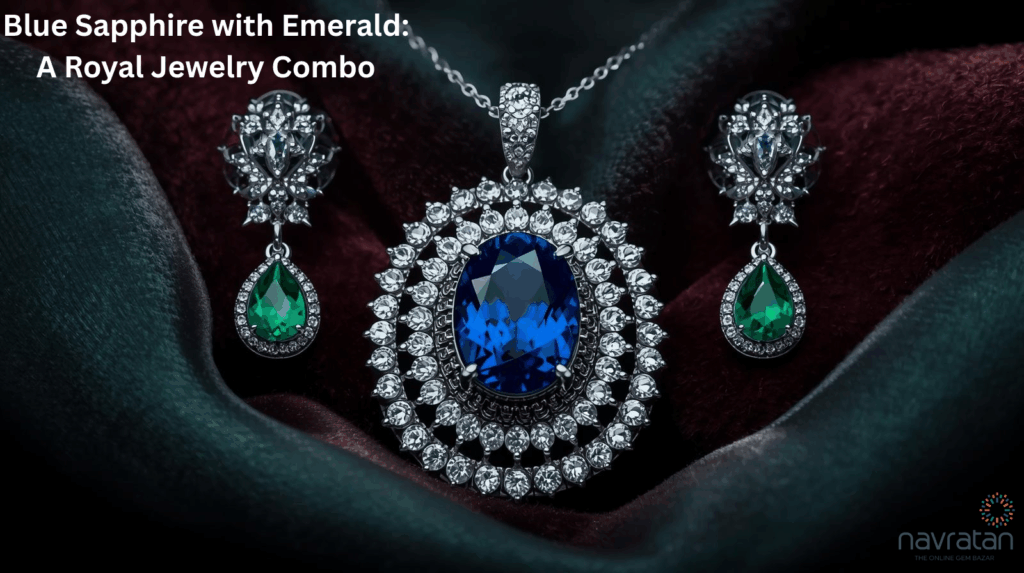 blue saphire pendant with Emerald stone earrings