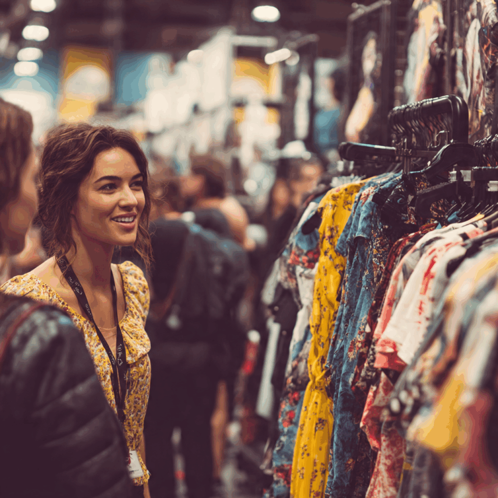 UK fashion market woman at trade show