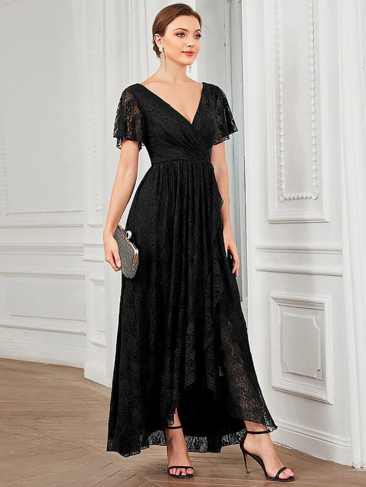 Girl wearing a long black Cocktail Dress