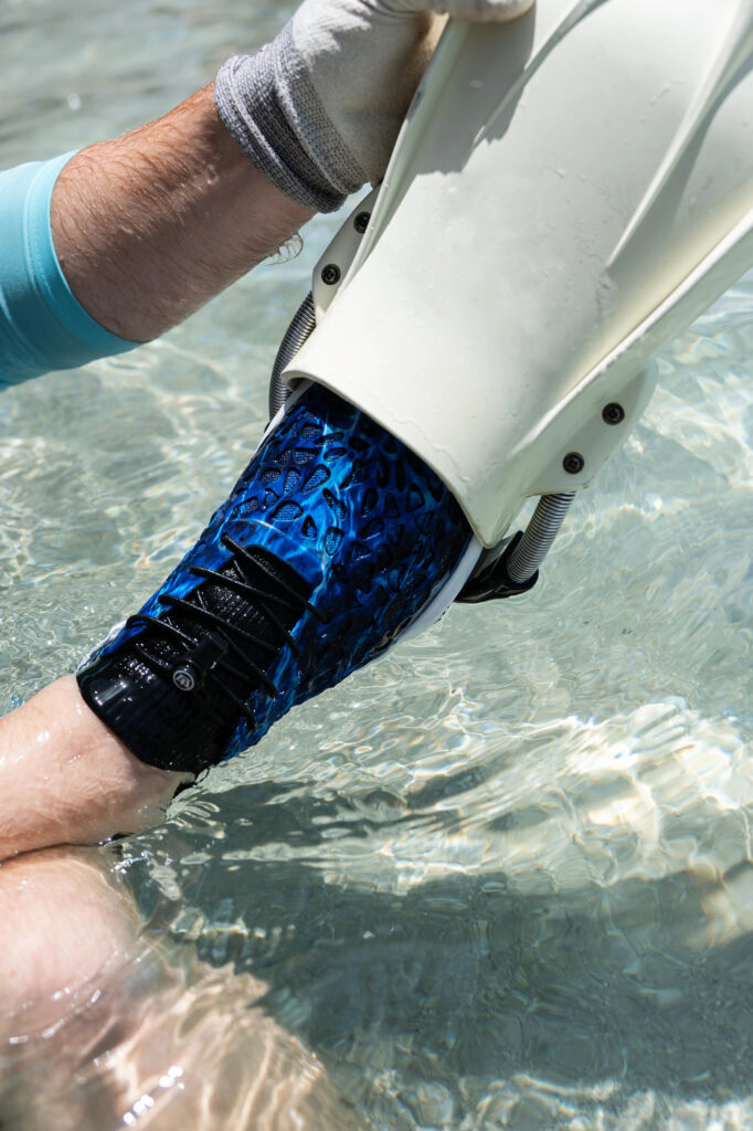 waterproof scuba diving shoes in a fin