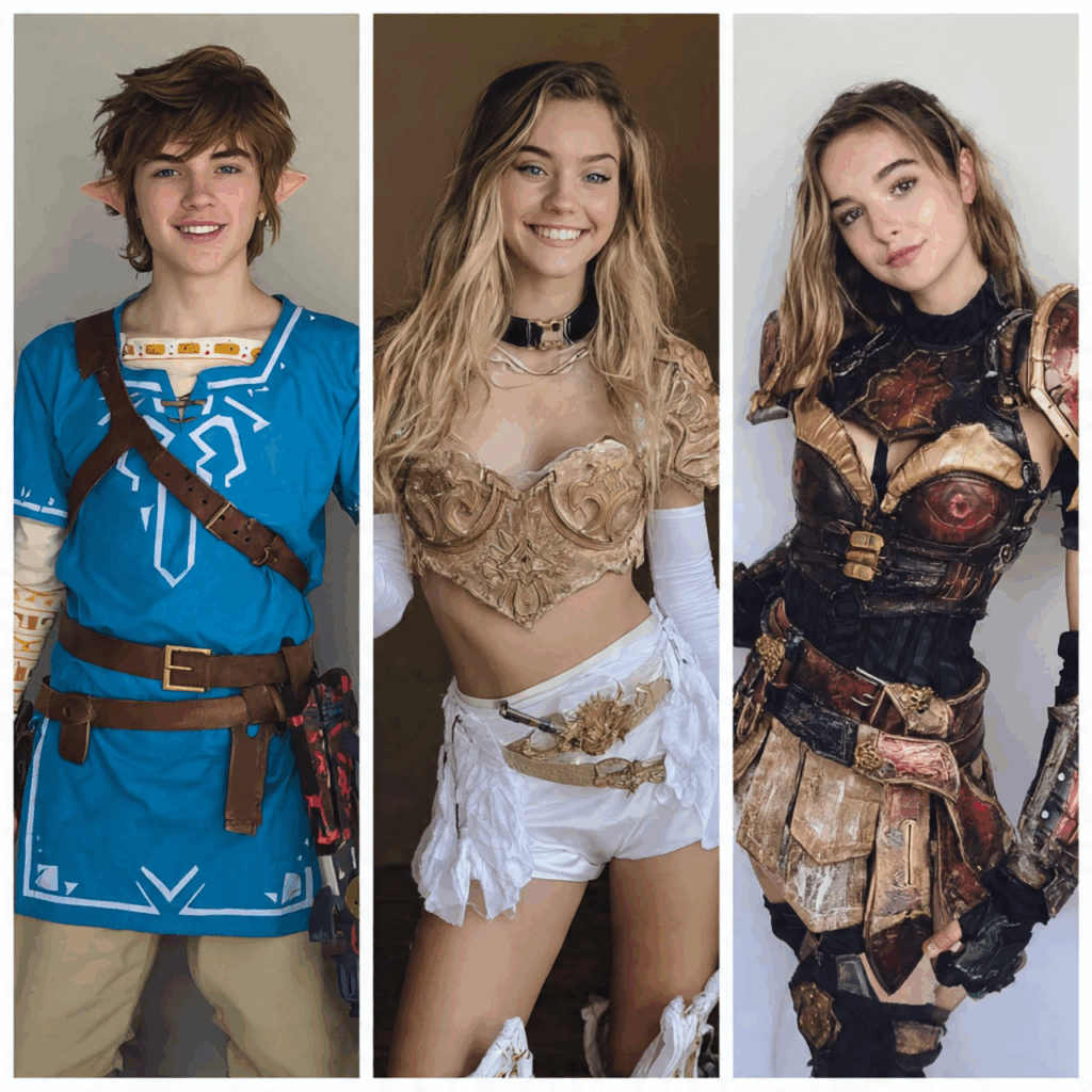 3 kids wearing movie costumes